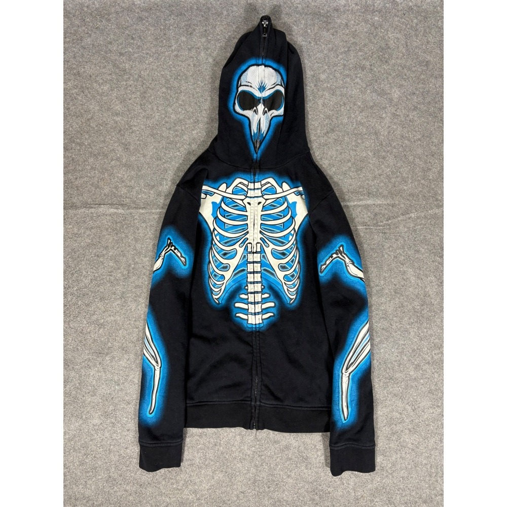 Tony Hawk Boys Skeleton Full Zip Mask Hoodie Black Blue Skull Graphic Large L